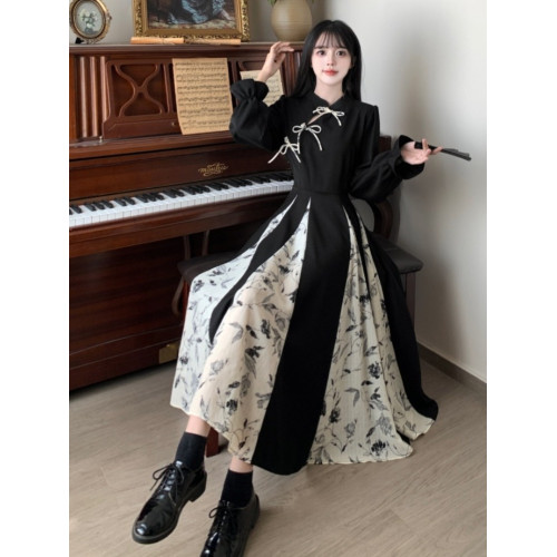 出蓆重要場合巨好看的早秋冬裝日國風新中式旗袍帝政長袖連衣裙子