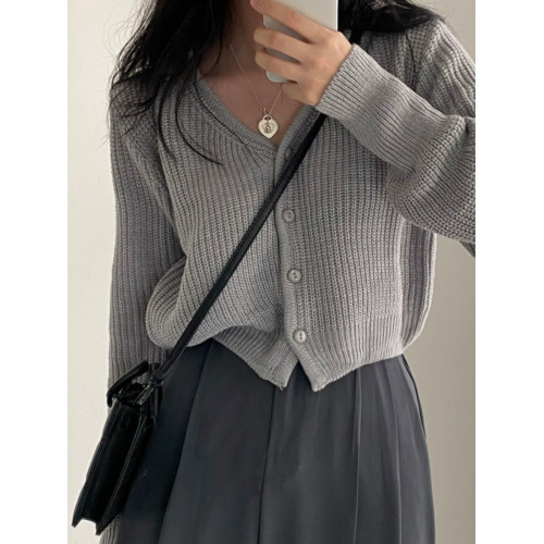 韓國chic秋冬法式小衆顯瘦百搭排釦V領短款毛衣外套女長袖針織衫 韓國chic秋冬法式小衆顯瘦百搭排釦V領短款毛衣外套女長袖針織衫