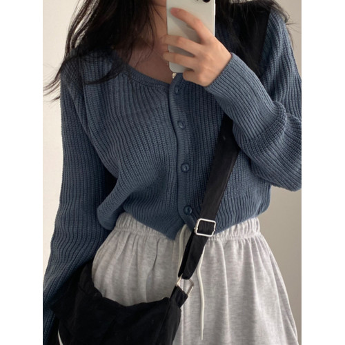 韓國chic秋冬法式小衆顯瘦百搭排釦V領短款毛衣外套女長袖針織衫 韓國chic秋冬法式小衆顯瘦百搭排釦V領短款毛衣外套女長袖針織衫