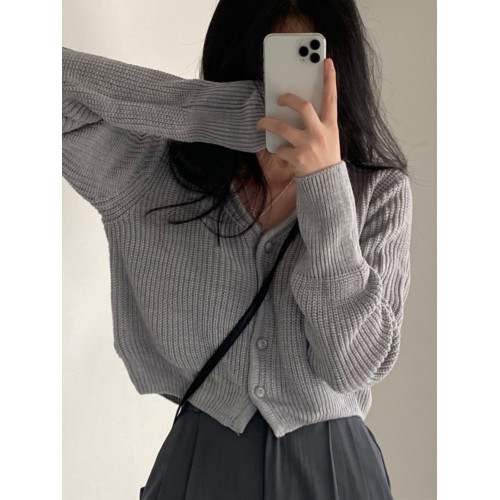 韓國chic秋冬法式小衆顯瘦百搭排釦V領短款毛衣外套女長袖針織衫 韓國chic秋冬法式小衆顯瘦百搭排釦V領短款毛衣外套女長袖針織衫