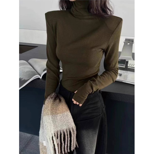 黑色高領打底衫女春秋新款長袖t恤女內搭修身顯瘦高級感墊肩上衣 黑色高領打底衫女春秋新款長袖t恤女內搭修身顯瘦高級感墊肩上衣