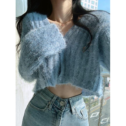 馬海毛毛衣女2025秋冬慵懶風加厚保暖上衣百搭短款針織開衫外套潮