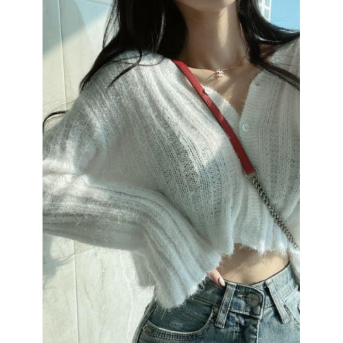 馬海毛毛衣女2025秋冬慵懶風加厚保暖上衣百搭短款針織開衫外套潮