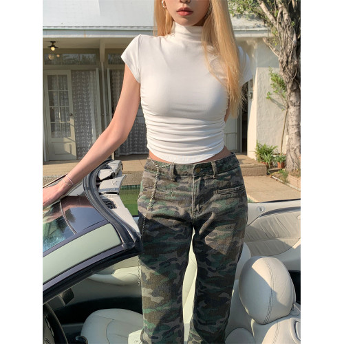 甜辣妹半高領短袖T恤女早春新款穿搭緊身白色修身顯瘦短款小上衣