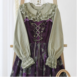 海德花園長袖Lolita內搭泡泡袖方領中古蕾絲可愛軟妹洛麗塔襯衫