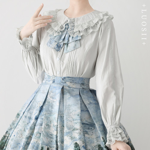 海德花園長袖Lolita內搭泡泡袖方領中古蕾絲可愛軟妹洛麗塔襯衫