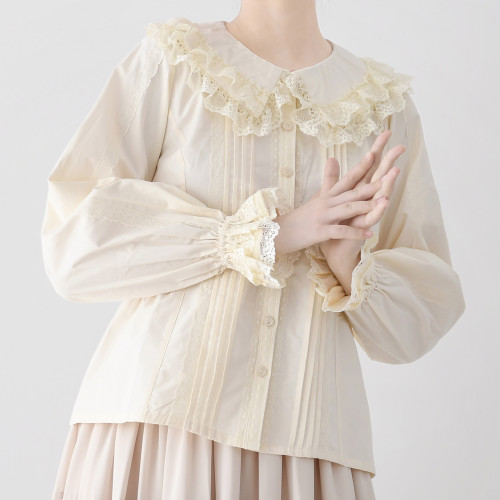 海德花園長袖Lolita內搭泡泡袖方領中古蕾絲可愛軟妹洛麗塔襯衫