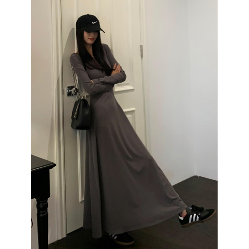 【棉磨毛高品質】2023秋內搭連衣裙女長袖打底裙收腰顯瘦a字長裙