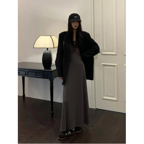 【棉磨毛高品質】2023秋內搭連衣裙女長袖打底裙收腰顯瘦a字長裙