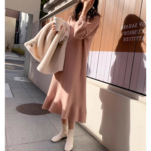 大碼女裝寬松加厚長款魚尾毛衣裙秋冬胖mm遮肚內搭過膝針織連衣裙 大碼女裝寬松加厚長款魚尾毛衣裙秋冬胖mm遮肚內搭過膝針織連衣裙