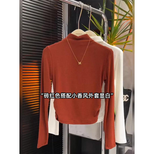 新款半高領磨毛內搭打底衫女2024秋冬設計感收腰顯瘦黑色長袖上衣 新款半高領磨毛內搭打底衫女2024秋冬設計感收腰顯瘦黑色長袖上衣