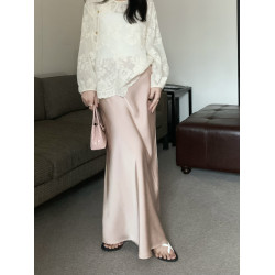 絲綢醋酸緞面半身裙女裝夏季高腰垂感顯瘦魚尾裙子香檳色氣質長裙