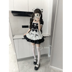 喵餅餅：黑白經典女僕裝cos可愛軟妹蘿莉lolita洛麗塔套裝連衣裙