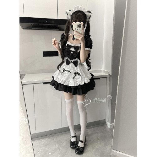 喵餅餅:黑白經典女僕裝cos可愛軟妹蘿莉lolita洛麗塔套裝連衣裙 喵餅餅:黑白經典女僕裝cos可愛軟妹蘿莉lolita洛麗塔套裝連衣裙