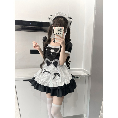 喵餅餅:黑白經典女僕裝cos可愛軟妹蘿莉lolita洛麗塔套裝連衣裙 喵餅餅:黑白經典女僕裝cos可愛軟妹蘿莉lolita洛麗塔套裝連衣裙