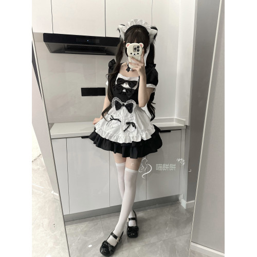喵餅餅:黑白經典女僕裝cos可愛軟妹蘿莉lolita洛麗塔套裝連衣裙 喵餅餅:黑白經典女僕裝cos可愛軟妹蘿莉lolita洛麗塔套裝連衣裙