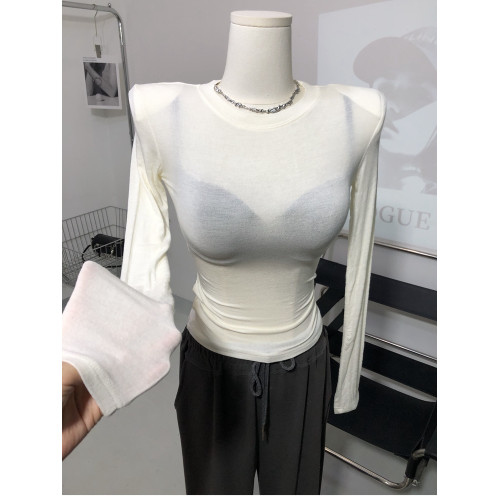 滿滿的氛圍感～ 墊肩輕薄微透長袖內搭T恤修身打底衫上衣春夏新