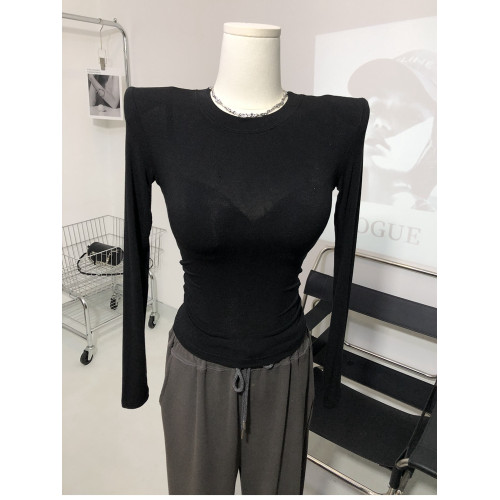 滿滿的氛圍感～ 墊肩輕薄微透長袖內搭T恤修身打底衫上衣春夏新