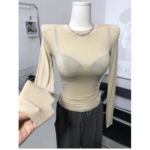 滿滿的氛圍感～ 墊肩輕薄微透長袖內搭T恤修身打底衫上衣春夏新