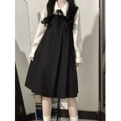 日系學院風小個子背帶裙兩件套女春秋奶乖裙學生娃娃領襯衫連衣裙