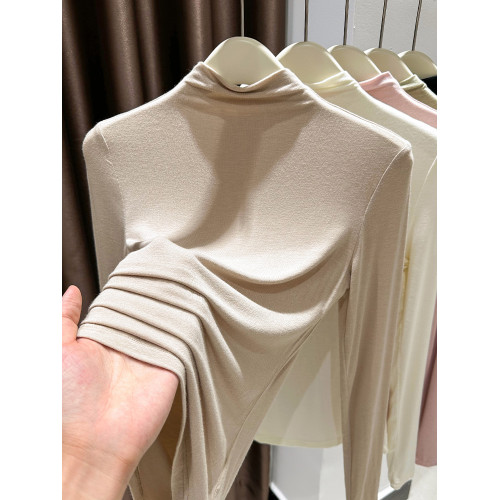 杏色莫代爾半高領打底衫女秋冬季內搭基礎款超彈軟糯長袖t恤薄款 杏色莫代爾半高領打底衫女秋冬季內搭基礎款超彈軟糯長袖t恤薄款