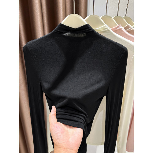 杏色莫代爾半高領打底衫女秋冬季內搭基礎款超彈軟糯長袖t恤薄款 杏色莫代爾半高領打底衫女秋冬季內搭基礎款超彈軟糯長袖t恤薄款