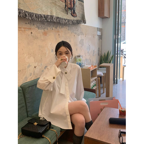 小衆設計感白色長袖襯衫女2025春季新款法式獨特別致高級感上衣