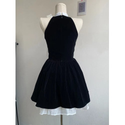 德魯納無袖掛脖連衣裙收腰公主蓬蓬短裙小個子氣質度假生日禮裙夏