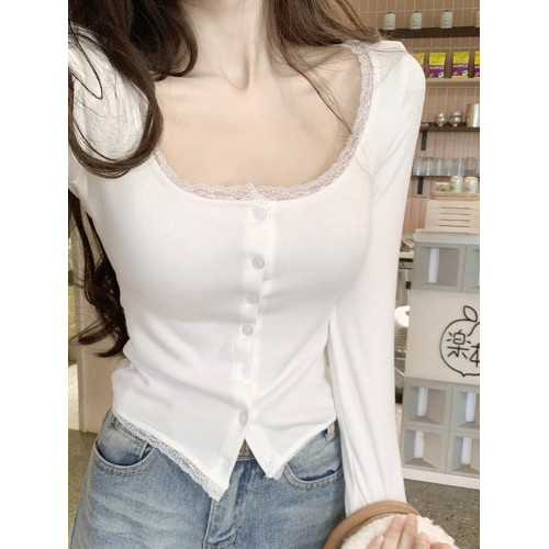 小香蕾絲打底衫女秋冬2025新款純欲白色低領辣妹短款內搭長袖上衣 小香蕾絲打底衫女秋冬2025新款純欲白色低領辣妹短款內搭長袖上衣