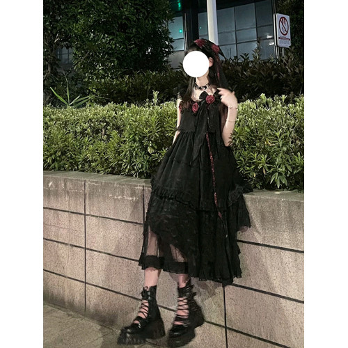 黑色玫瑰lolita連衣裙jsk花嫁洋裝洛麗塔cos服可愛公主氣質聖誕節