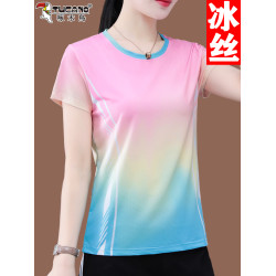 啄木鳥冰絲速乾衣短袖t恤女夏季薄款2025新款休閒跑步運動服上衣T