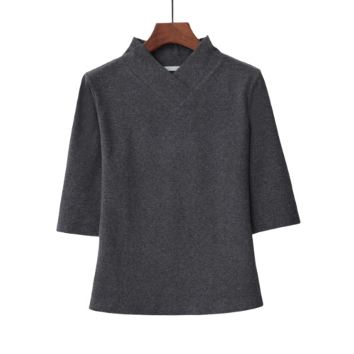 春裝新中式款半高交叉V漢服領棉中袖女士T恤打底衫修身上衣秋冬季 春裝新中式款半高交叉V漢服領棉中袖女士T恤打底衫修身上衣秋冬季