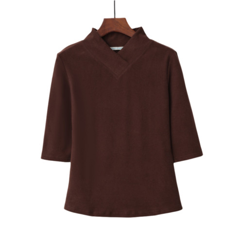 春裝新中式款半高交叉V漢服領棉中袖女士T恤打底衫修身上衣秋冬季 春裝新中式款半高交叉V漢服領棉中袖女士T恤打底衫修身上衣秋冬季