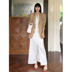 高級感白色緞面掛脖連衣裙女夏法式泰式名媛氣質小禮服生日裙長裙