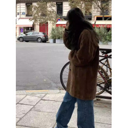 韓國東大門le*obe美娜百搭復古美拉德麂皮絨翻領寬松西裝