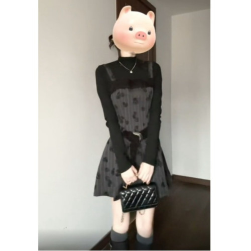 韓系氛圍感穿搭打底衫吊帶百褶連衣裙兩件套裝今年流行爆款裙子秋