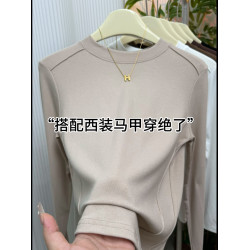 歐貨魚骨紋收腰線顯瘦氣質t恤女春秋新款時尚洋氣圓領上衣打底衫