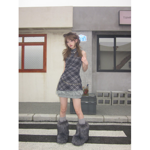 千禧風辣妹連衣裙音樂節穿搭格子網紗裙復古y2k亞比美式龐克裙子