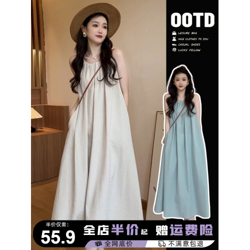無袖背心連衣裙子女夏季2025新款海邊度假高級感掛脖吊帶沙灘長裙