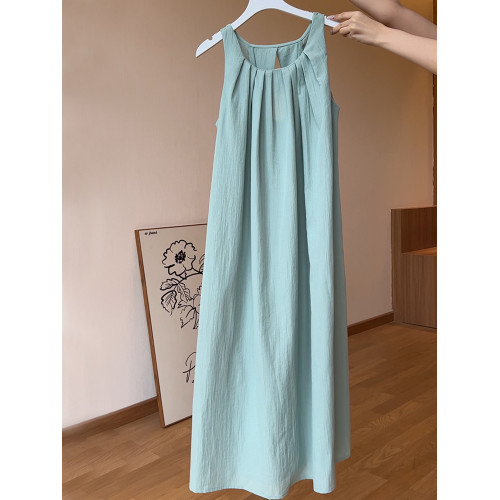 無袖背心連衣裙子女夏季2025新款海邊度假高級感掛脖吊帶沙灘長裙