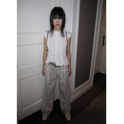 3months白色襯衫女設計感小衆2025新款春夏修身短款無袖襯衣上衣