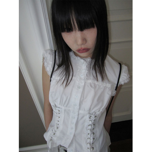 3months白色襯衫女設計感小衆2025新款春夏修身短款無袖襯衣上衣