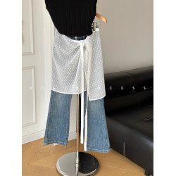 韓國ins博主個性蕾絲屁簾曡穿罩裙小衆設計系帶圍裙外搭半身裙女