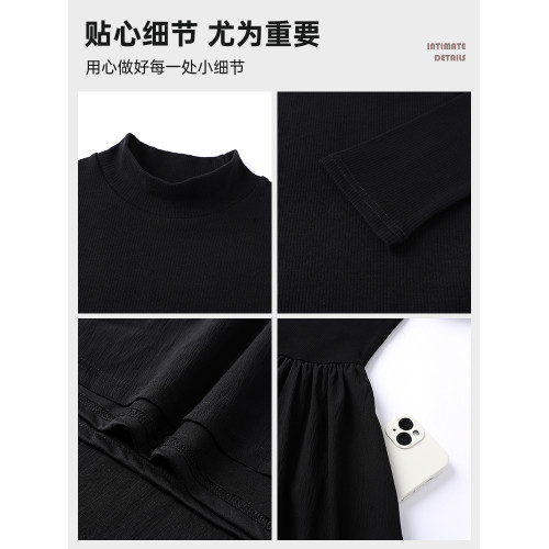 黑色連衣裙女秋冬款2025超火赫本風高級感小個子打底大衣內搭裙子
