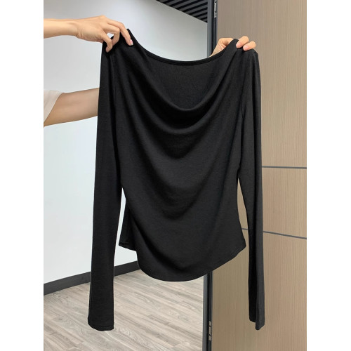 斜領露肩長袖t恤女初秋季絕美氣質打底衫顯瘦內搭甜辣一字肩上衣 斜領露肩長袖t恤女初秋季絕美氣質打底衫顯瘦內搭甜辣一字肩上衣