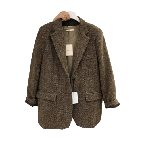 東大門秋冬加厚呢子西服上衣新款韓版復古人字紋毛呢小西裝外套女 東大門秋冬加厚呢子西服上衣新款韓版復古人字紋毛呢小西裝外套女