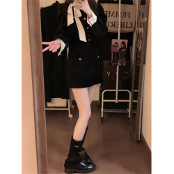 秋裝搭配一整套富家千金風連衣裙miu系穿搭韓劇女主小香兩件套裝