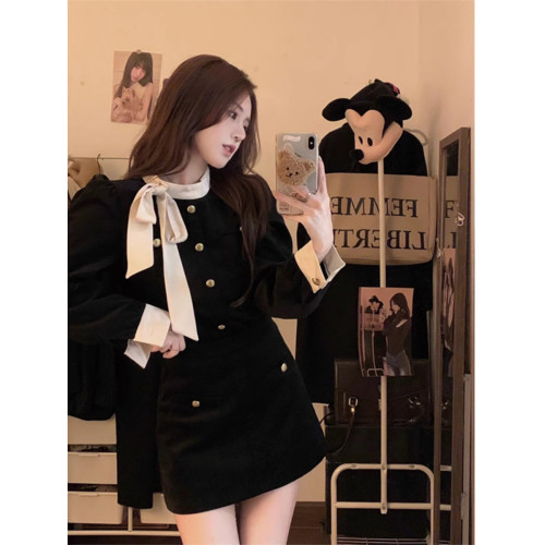 秋裝搭配一整套富家千金風連衣裙miu系穿搭韓劇女主小香兩件套裝