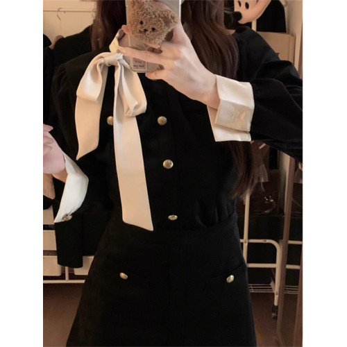 秋裝搭配一整套富家千金風連衣裙miu系穿搭韓劇女主小香兩件套裝