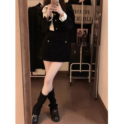 秋裝搭配一整套富家千金風連衣裙miu系穿搭韓劇女主小香兩件套裝